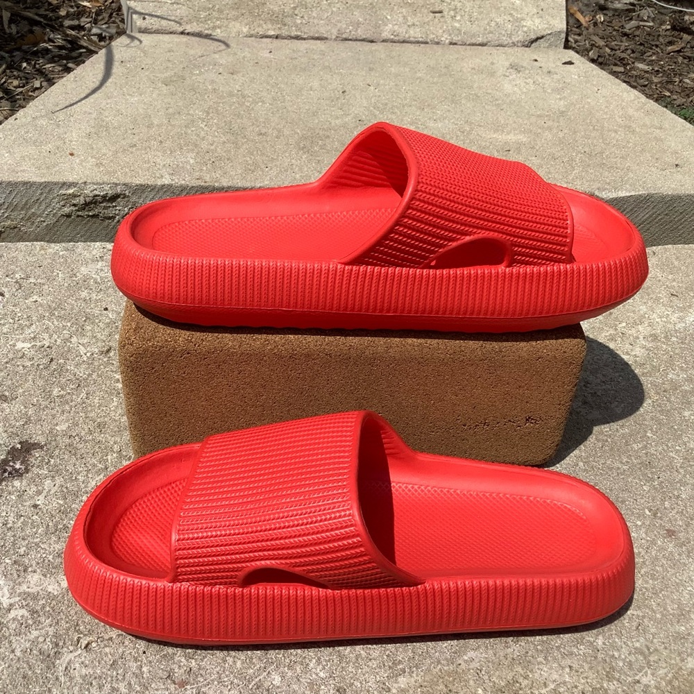 Vibrant Red Slip-On Sandals with Wide Strap